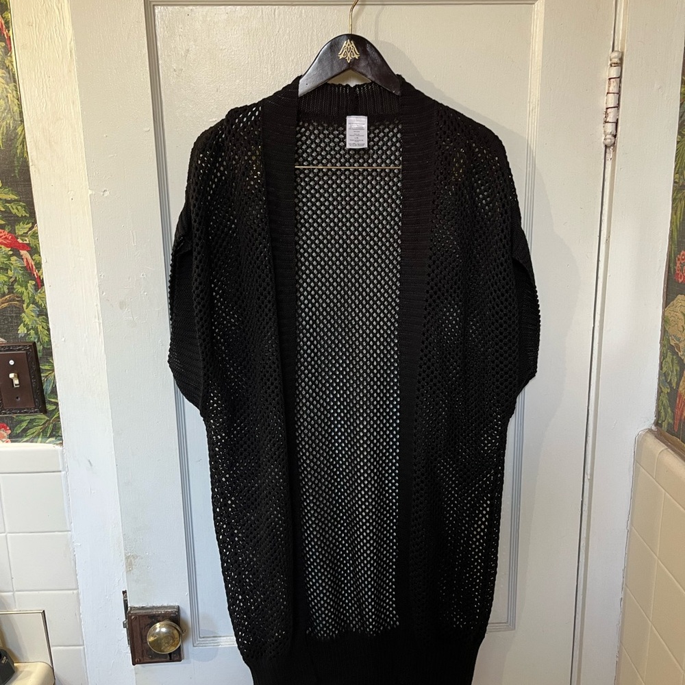 Women’s Lightweight Crochet Knit Duster Cardigan - Black - Size L/XL